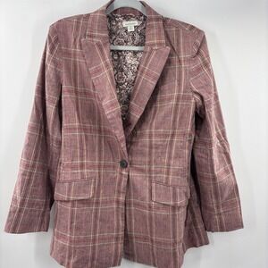 Sundance Jacket‎ Womens M Rose Plaid Blazer Preppy Linen Blend Long Academia